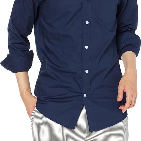 Amazon Essentials Men's Blue Regular-Fit Long-Sleeve Casual Poplin Shirt XL - Picture 3 of 7